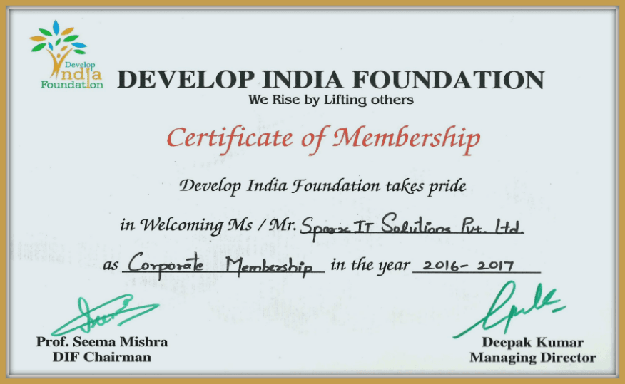 Sparx Got Rewarded With Develop India Foundation Certification